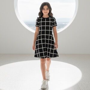 MY MICHELLE GIRLS Black White Checkered Knit Sweater Dress Size Medium